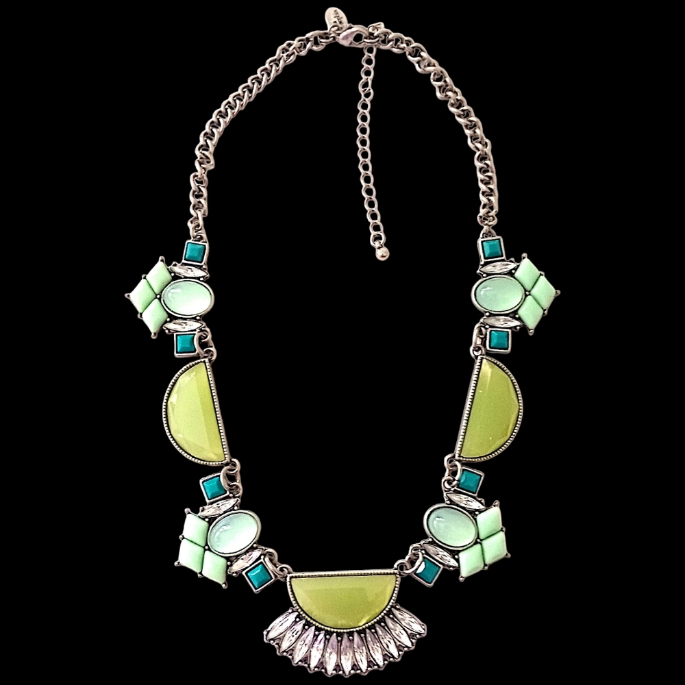 Y2K Lia Sophia Statementโ Necklace Glacial Silver Tone Ocean Bib Collar Aztec